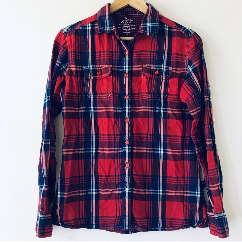Kuhl Red White Blue Plaid Button Up Shirt Sz Small